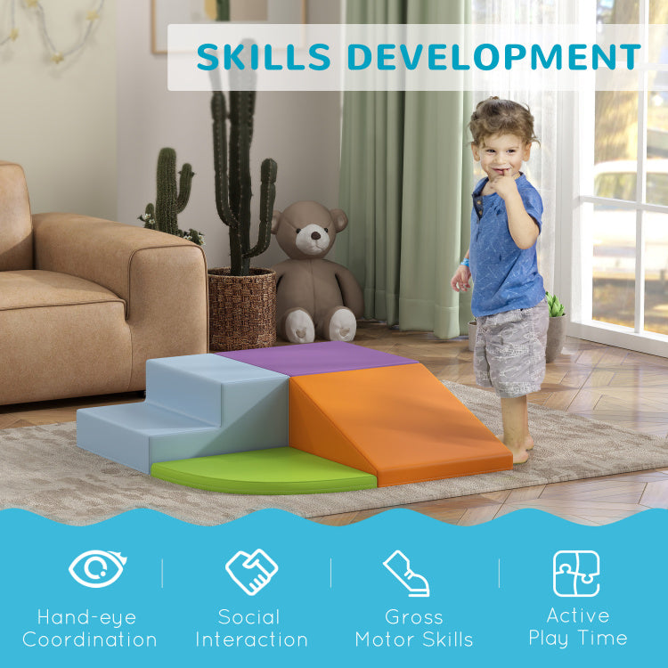 Qaba Foam Play Set For Toddlers And Children, Easy To Clean 4 Piece Soft Indoor Climber & Safe Kids Climbing Set For Crawling Or Sliding, Assorted