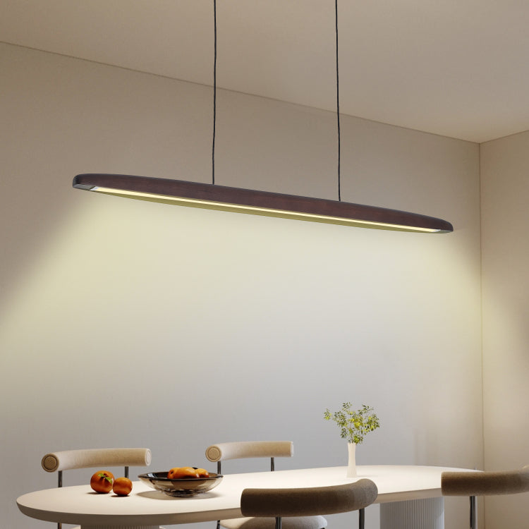 39 Inch Streamline Wooden Led Pendant Light With Remote Control, Adjustable Hanging Light For Dining Room, Kitchen, Living Room Contemporary Walnut Wood Finish