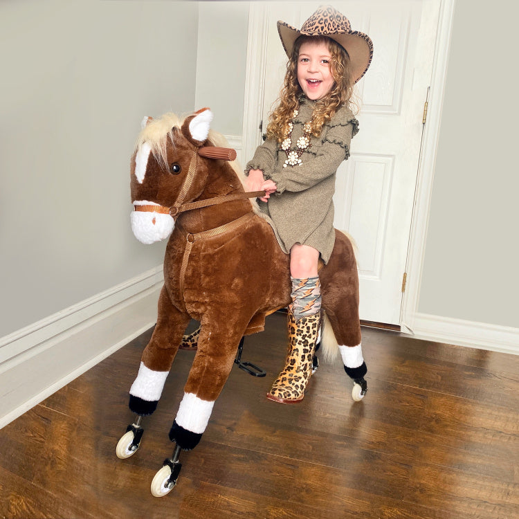 Qaba Kids Ride On Walking Horse With Easy Rolling Wheels, Soft Huggable Body, & A Large Size For Kids 5 16 Years