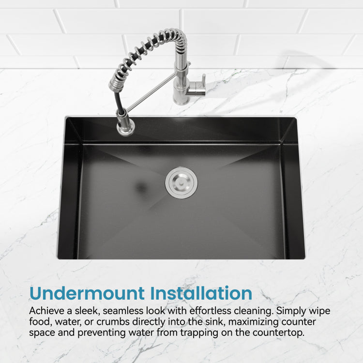 Stainless Steel Kitchen Sink, 27 X19 Single Bowl, Undermount Handmade Sink In Black, With Us Standard Drain And Hook