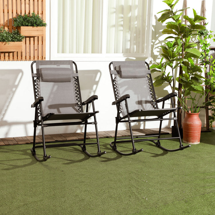 Outsunny 2 Piece Outdoor Rocking Chair Set, Patio Folding Lawn Rocker Set With Headrests For Yard, Patio, Deck, Backyard, Gray