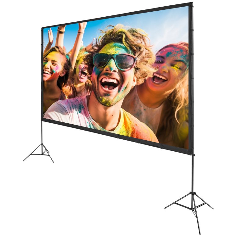 Projector Screen With Stand, 150 Inch 16:9 4K 1080 Hd Outdoor Movie Screen With Stand, Wrinkle Free Projection Screen With Tripods And Carry Bag, For Home Theater Cinema Backyard Movie Night