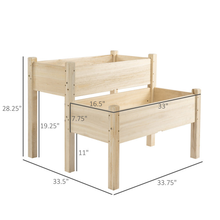 Outsunny 34"X34"X28" Raised Garden Bed, 2 Tier Elevated Wood Planter Box For Backyard, Patio To Grow Vegetables, Herbs, And Flowers, Natural