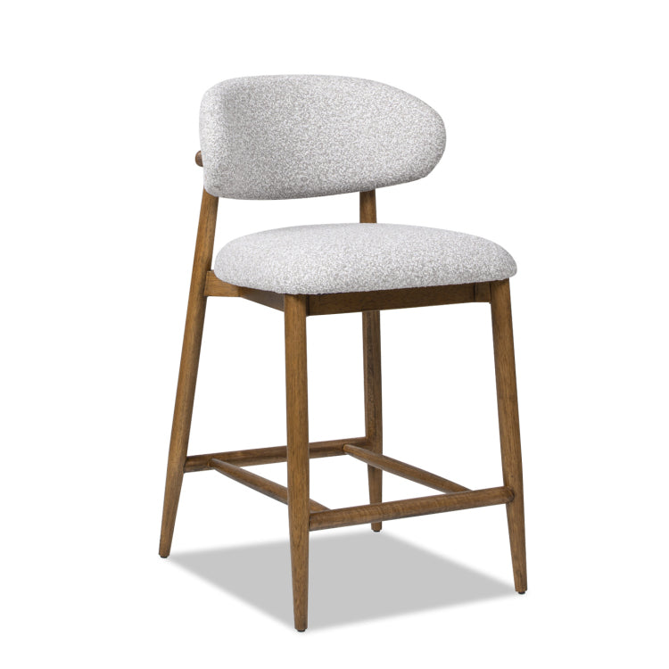 Locke 26.5" Modern Upholstered Counter Stool With Wood Frame, Salt & Pepper Boucle