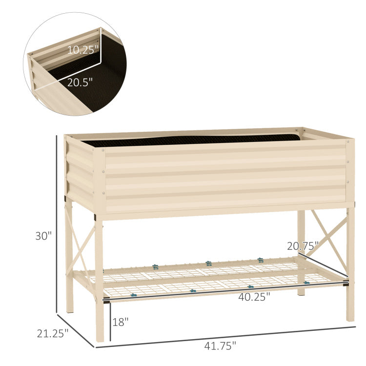 Outsunny Raised Garden Bed With Galvanized Steel Frame, Storage Shelf And Bed Liner, Elevated Planter Box With Legs For Vegetables, Flowers, Herbs, Cream