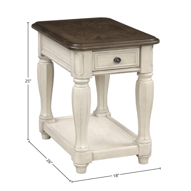 Antique White And Brown Chairside Table W Storage
