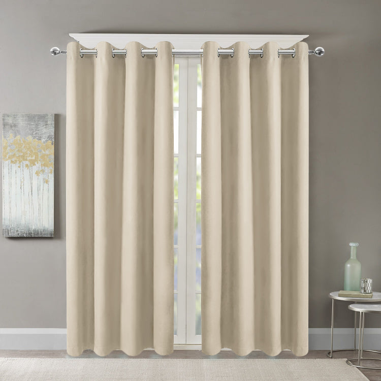 Blackout Indoor Curtain Grommets With Coating, Beige, 52*84 Inch, 2 Panels