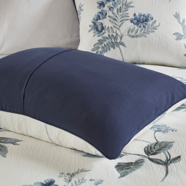 7 Piece Printed Seersucker Comforter Set With Throw Blanket Blue Full Queen
