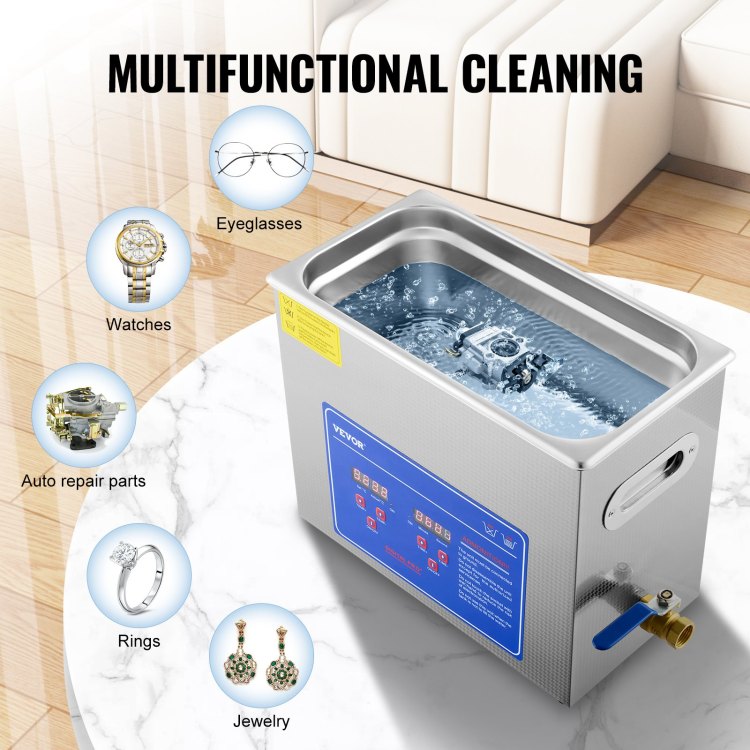 Commercial Ultrasonic Cleaner 6L Professional Ultrasonic Cleaner 40Khz With Digital Timer&Heater 110V Excellent Cleaning Machine For Watch Instruments Industrial Parts Excellent Cleaner Solution