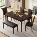6 Piece Dining Table Set With Bench And Chairs, Wooden Dining Table Set For 6 People, Farmhouse Rustic Style 6 Person Dining Table Set For Dining Room, Kitchen, Dark Walnut