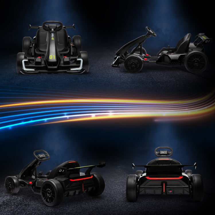 Aosom 24V 7.5 Mph Electric Go Kart With Adjustable Seat, Drifting Car Battery Powered Ride On Toy Outdoor With Slow Start, Button Start, Music, Honking Horn, Lights, For 6 12 Years Old, Black