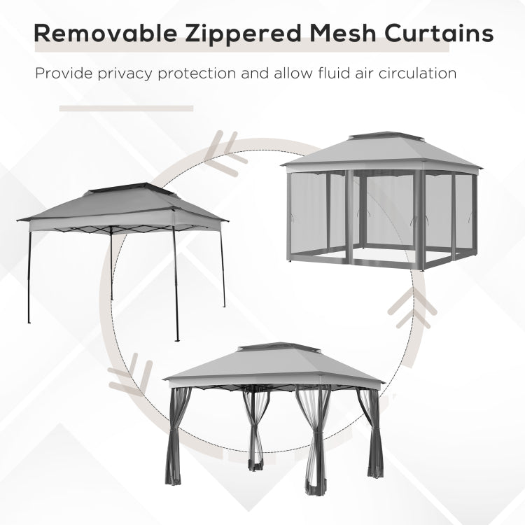 Outsunny 11' X 11' Pop Up Canopy, Outdoor Patio Gazebo Shelter With Removable Zipper Netting, Instant Event Tent W 114 Square Feet Of Shade And Carry Bag For Backyard, Garden, Light Gray