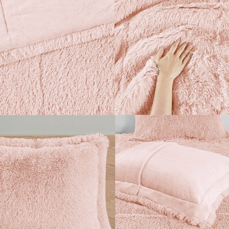 Full Queen Shaggy Long Fur Comforter Mini Set