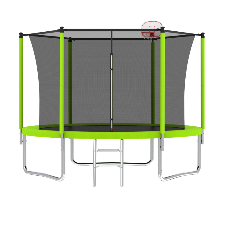 10Ft Trampoline For Kids, Basketball Hoop And Ladder, Outdoor Kids Trampoline With Safety Enclosure,Fast Assembly For Backyard Fun,Astm Approved