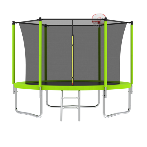10Ft Trampoline For Kids, Basketball Hoop And Ladder, Outdoor Kids Trampoline With Safety Enclosure,Fast Assembly For Backyard Fun,Astm Approved