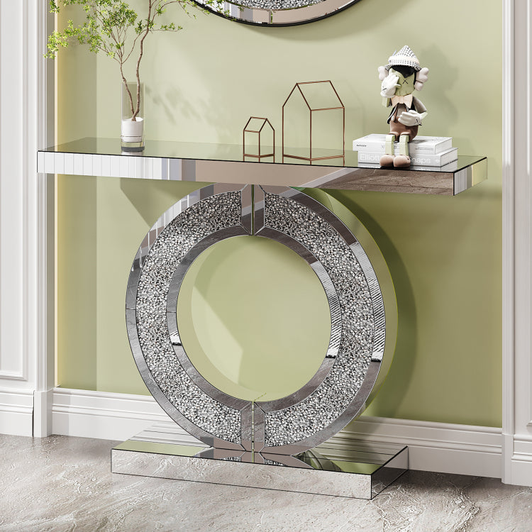 O Shaped Mirror Console Table With Crystal Hallway Entry Home D Cor, Handicrafts Mirror Table For Living Room,Mirror Glass Table For Room