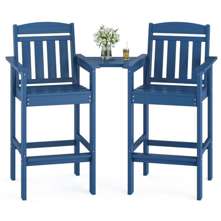 Tall Adirondack Chairs Set Of 2, Hdpe Adirondack Bar Stools With Connecting Tray, Bar Height Adirondack Chair Patio Barstool, Ideal All Weather Tall Patio Chair For Balcony, Poolside, Backyard