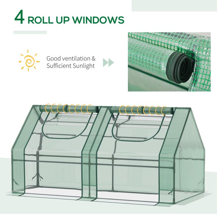 Outsunny 6' X 3' X 3' Portable Greenhouse, Garden Green House With 2 Pe Plastic Covers, Steel Frame And 2 Roll Up Windows, Green