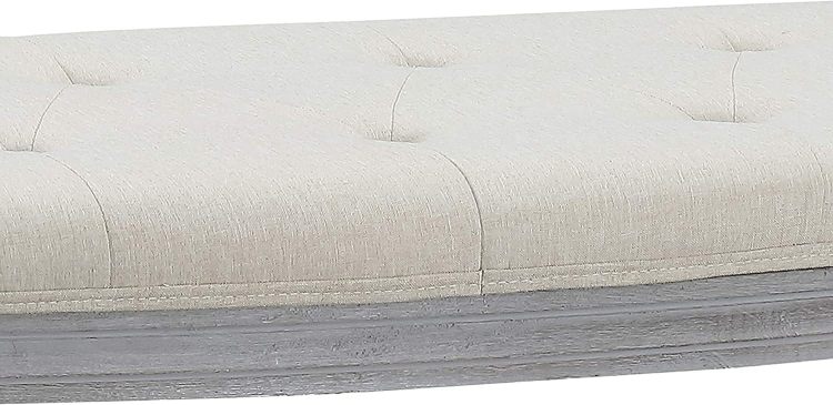 Coastal Button Tufted Light Beige Upholstered Bench With Weathered Gray Legs