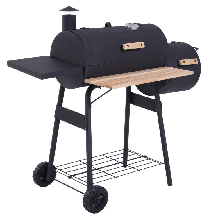 Outsunny 48" Steel Portable Backyard Charcoal Bbq Grill And Offset Smoker Combo With Wheels