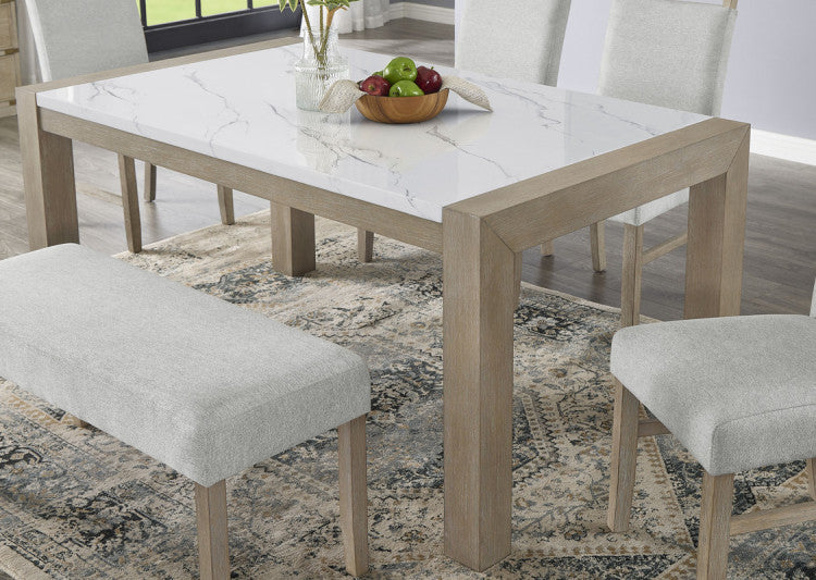 Louisa 66" Rectangular White Faux Marble Top Dining Table In Light Oak Finish