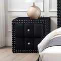 Black Color Contemporary Style 1Pc Nightstand Crystal Like Knobs Vertical Channel Tufting Nailhead Trim Fabric Bedside Table Bedroom Furniture
