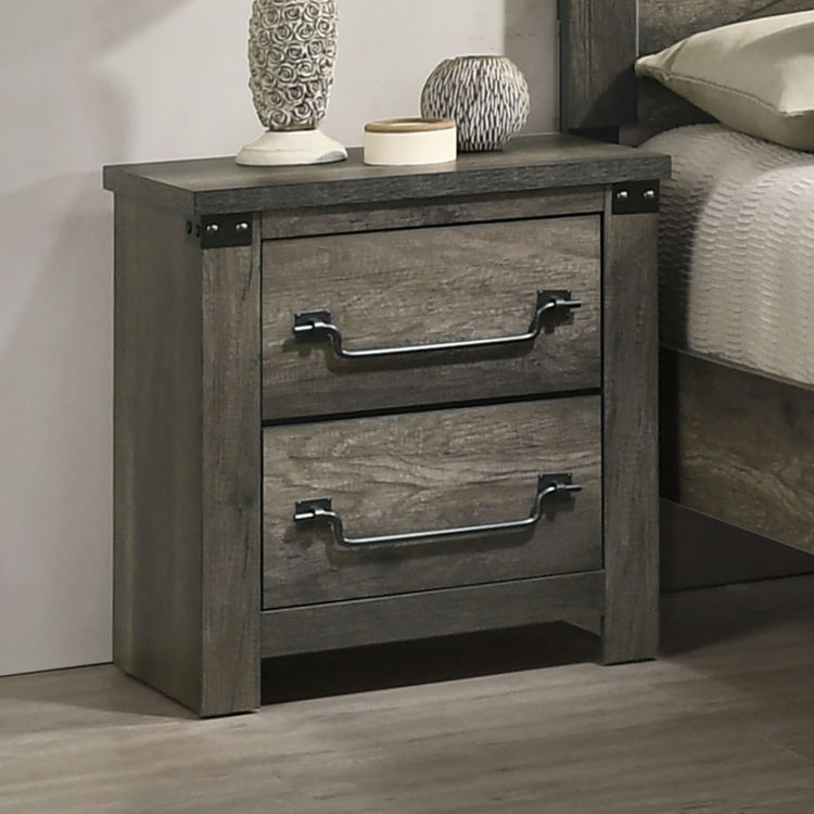 Farmhouse Rustic Gray Bedside Table Bedroom 1Pc Nightstand English Front Antique Brass Color Drop Handles