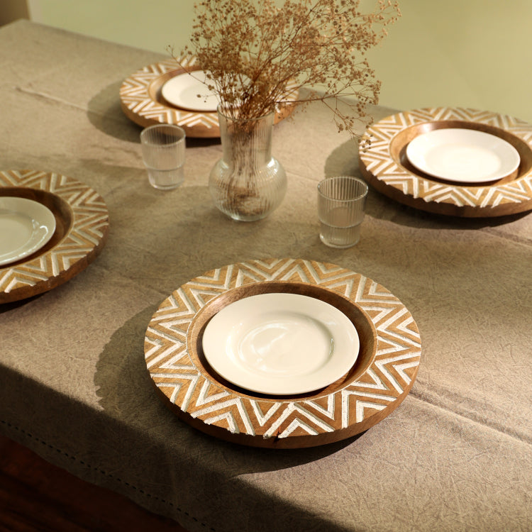 Handcrafted 13" Wood Charger Plate Wooden Dinning Placemat Artisan Wood Tableware