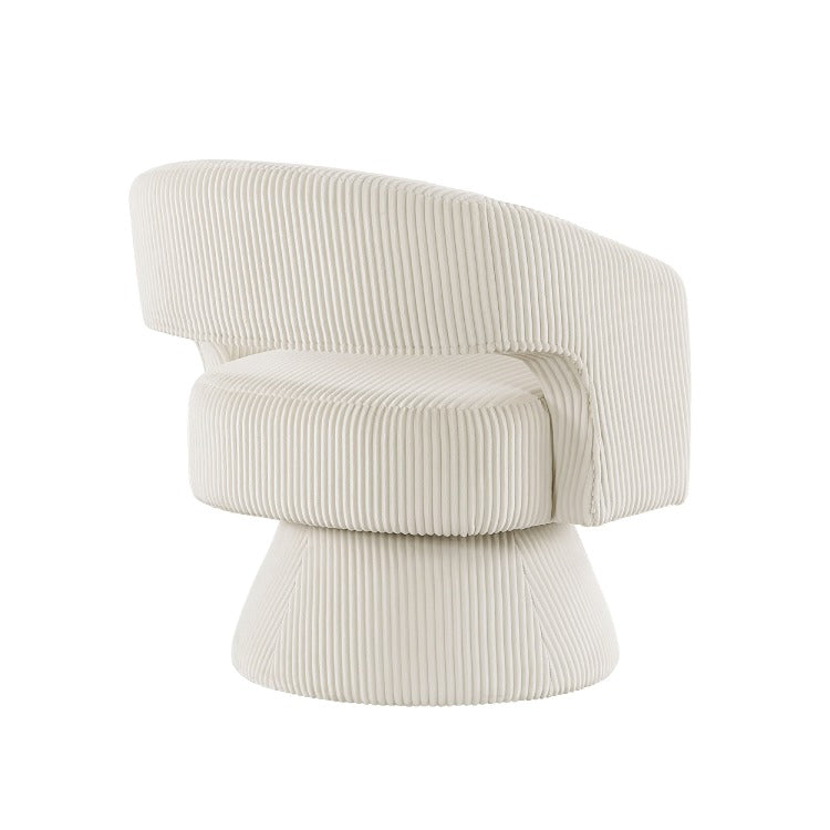 Rayne Swivel Accent Chair, Ivory Corduroy, Round Metal Swivel Base
