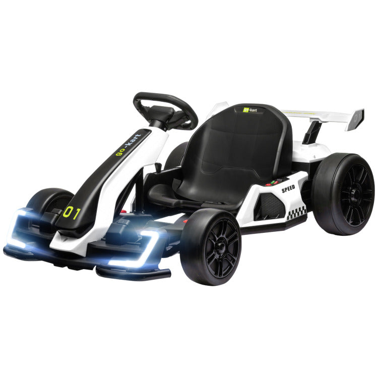Aosom 24V 7.5 Mph Electric Go Kart With Adjustable Seat, Drifting Car Battery Powered Ride On Toy Outdoor With Slow Start, Button Start, Music, Honking Horn, Lights, For 6 12 Years Old, White