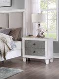 Modern Rustic White And Gray Finish 2 Drawers Nightstand Wooden Bedroom Furniture 1Pc Farmhouse Style