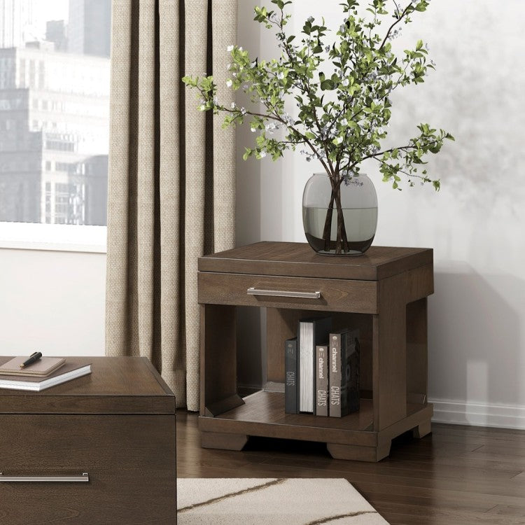 Modern Design End Table Espresso Finish Dovetail Drawer Open Shelf Contemporary Living Room Wooden Furniture 1Pc