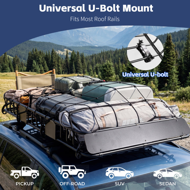 Roof Rack Basket With Net,Rooftop Steel Roof Rack,Cargo Carrier With 250 Lbs Capacity,Extension Black Car Top Luggage Holder 64"X 39" Universal For Suv Wagon Seden