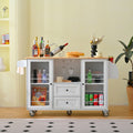 Mobile Kitchen Island Storage Trolley Cart On Wheels With Dropleaf Top, Towel Spice Rack,2 Drawers, 2 Door Cabinet, White