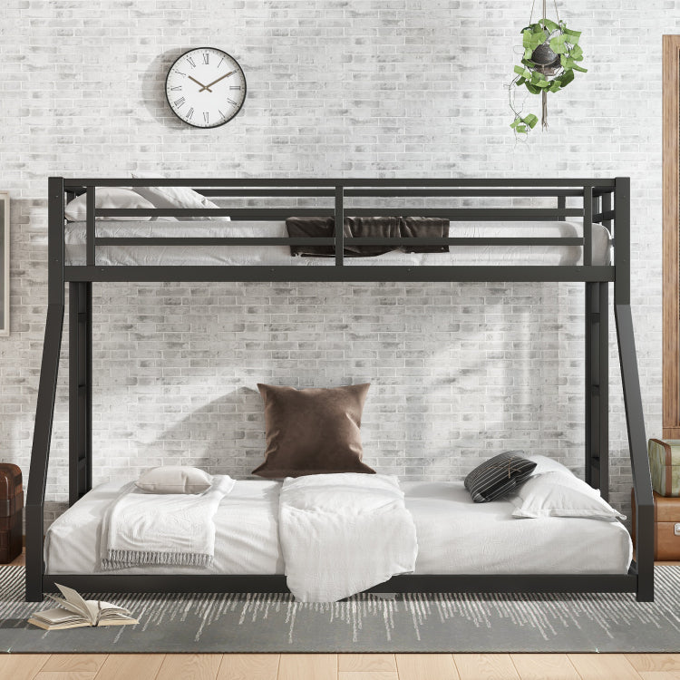 Metal Twin Xl Over Queen Bunk Bed For Teens And Adults,Noise Reduced No Box Spring Needed, Black