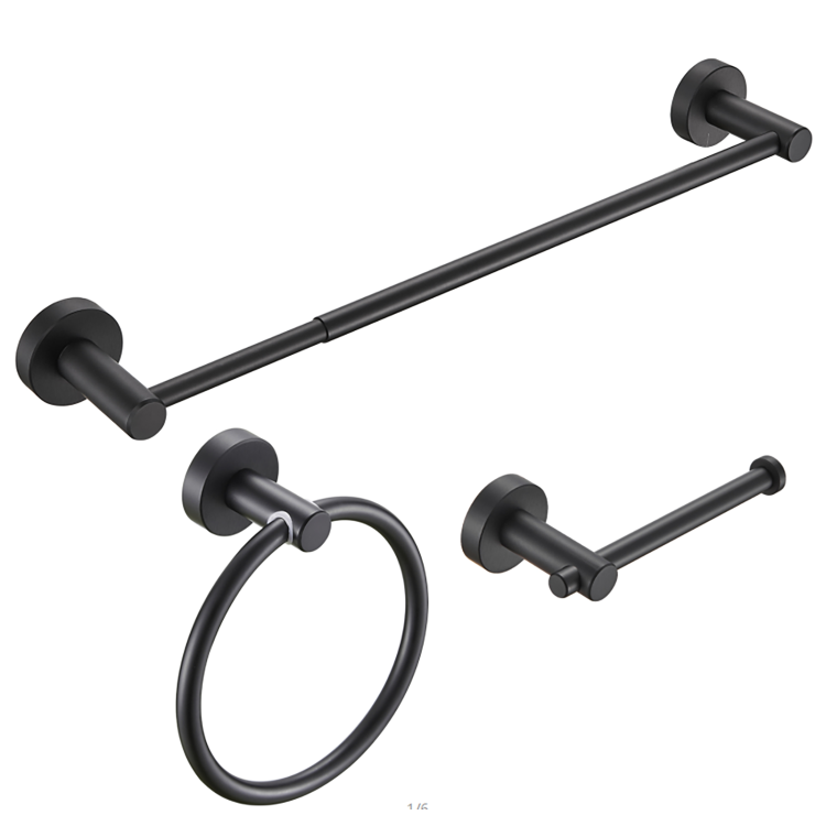 Bathroom Hardware Set, Thicken Space Aluminum 3 Pcs Towel Bar Set Matte Black 16 27 Inches Adjustable Bathroom Accessories Set