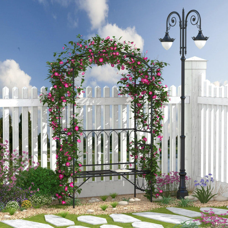 Outsunny Metal Trellis Arbor Arch For Climbing Plants With Garden Bench, Grow Grapes & Vines, Patio Decor & 2 Person Outdoor Steel Decorative Seating, 484 Lbs. Weight Capacity, Black