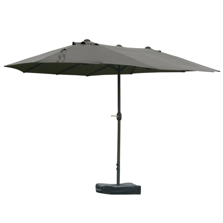 Outsunny Patio Umbrella 15' Steel Rectangular Outdoor Double Sided Market With Base, Sun Protection & Easy Crank For Deck Pool Patio, Dark Gray