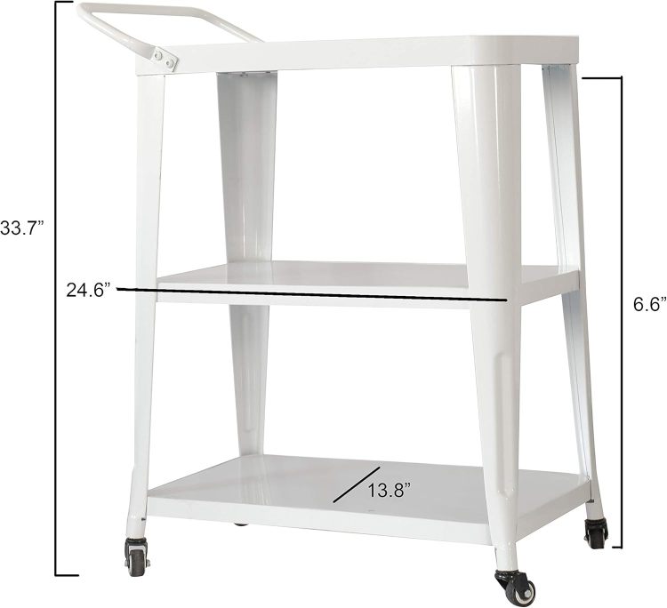 3 Tiered Metal Frame, Industrial Dining Cart With Swivel Wheels, White