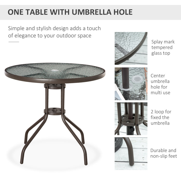 Outsunny 6 Piece Patio Dining Set For 4 With Umbrella, Outdoor Table And Chairs With 4 Folding Dining Chairs & Round Glass Table For Garden, Backyard And Poolside, Gray