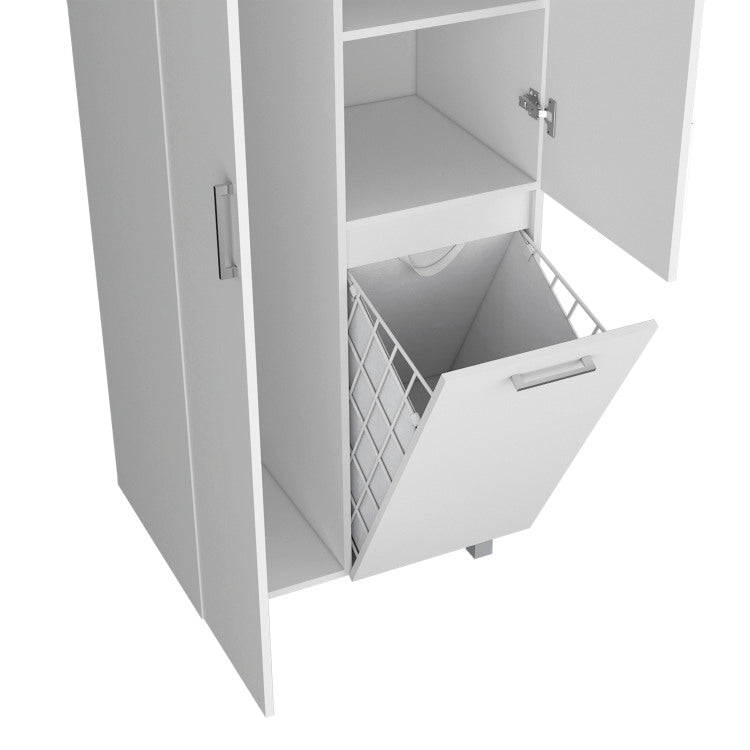 The Mirage Modern Storage Cabinet With 2 Doors, 1 Drawer, And Metal Legs, Perfect For Organizing Bathrooms, Laundry Rooms, And Common Areas, White