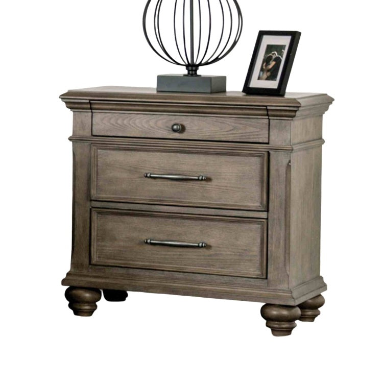 Aged Oak Finish Nightstand Round Knob Ball Bearing Glide Bun Feet Transitional Bedroom Furniture