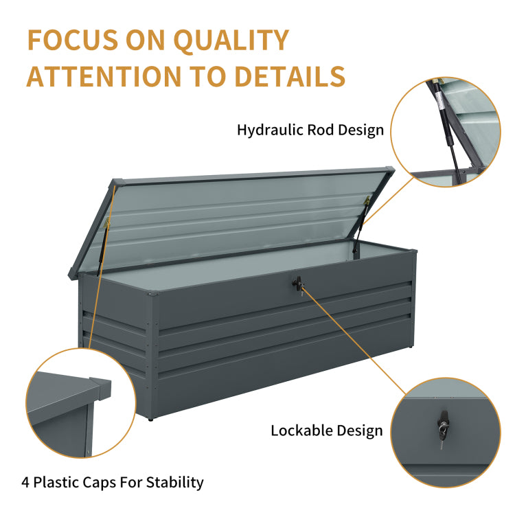 260 Gallon Metal Outdoor Deck Box Waterproof, Extra Large Patio Storage Box With Lockable Storage Containers For Patio Furniture Cushions, Pool Accessories, Garden Tools Dark Gray