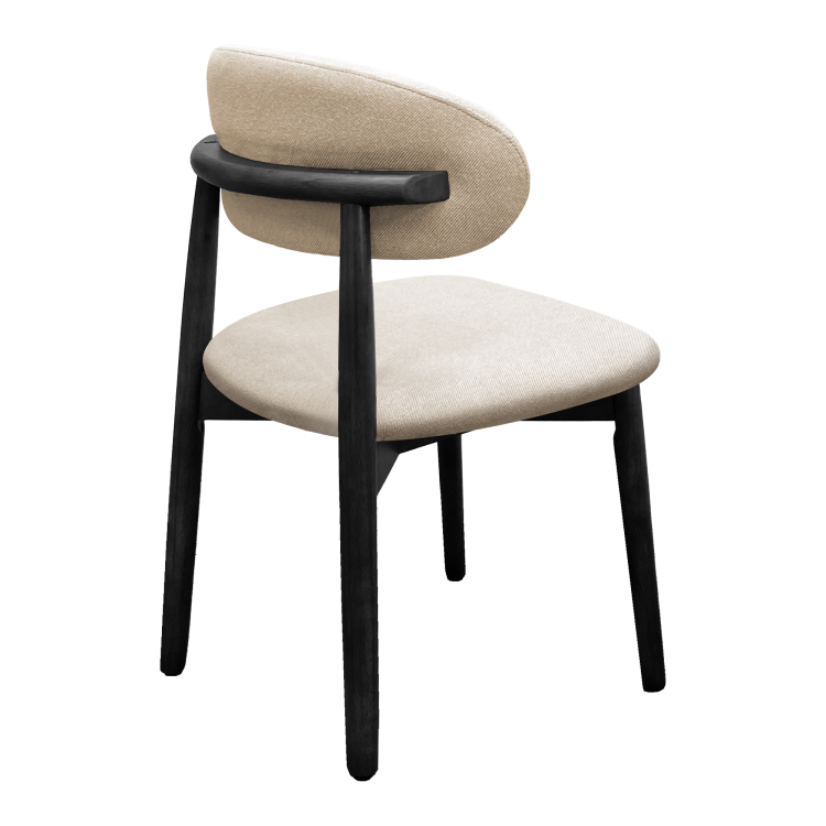 Beige Cotton Linen Fabric Upholstered Dining Chair With Black Solid Wood Legs, Armless Chair Set Of 4 For Kitchen, Restaurant, Living, Meeting Room