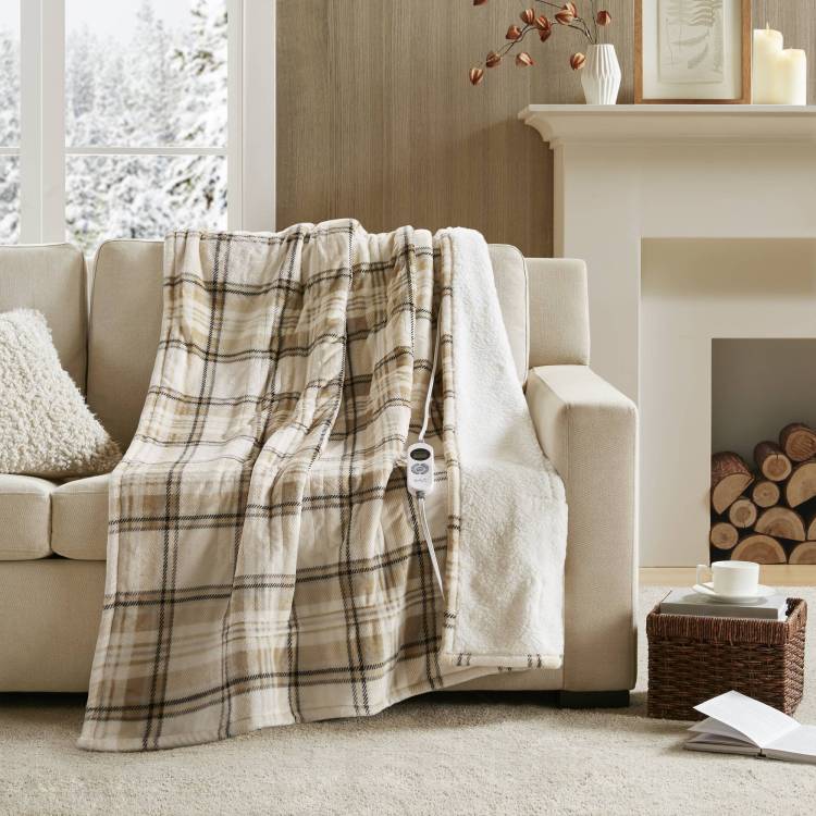 1 Piece 50X60" Heated Throw,Tan Plaid