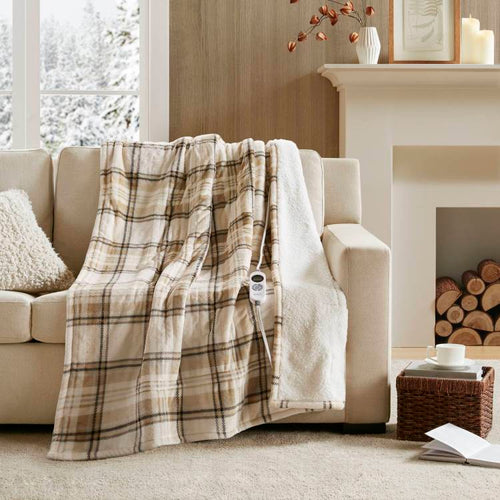 1 Piece 50X60" Heated Throw,Tan Plaid