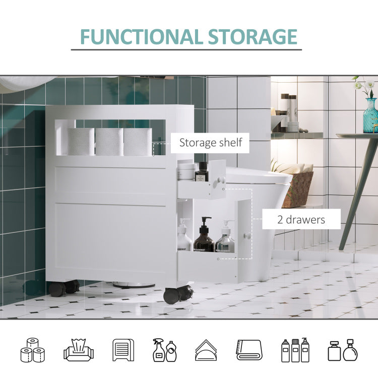Homcom 6.25" X 20.5" X 28.25" Wood Rolling Narrow Bathroom Side Storage Cabinet White