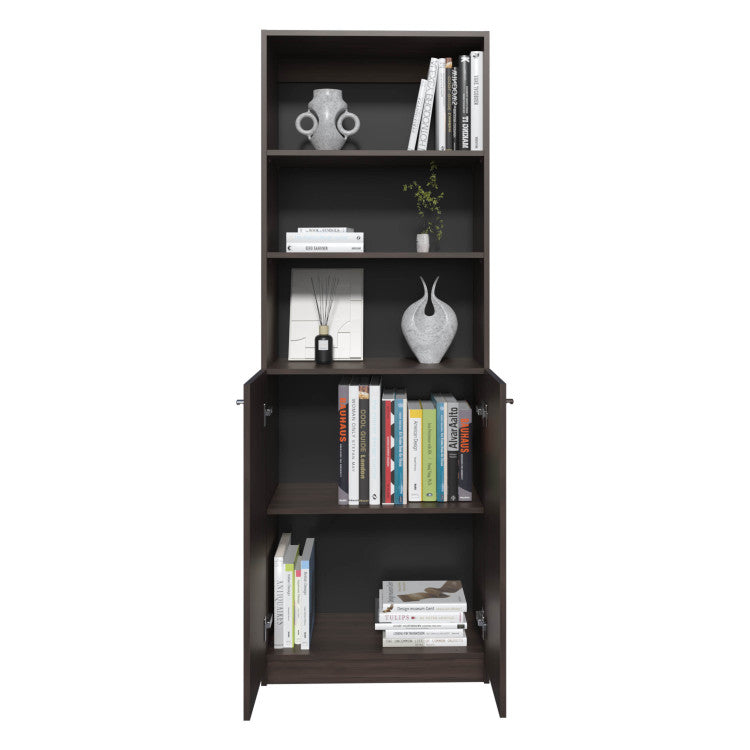Home 2 Door Bookcase Cronos, 2 Open Shelves And Concealed Storage, Stained Walnut