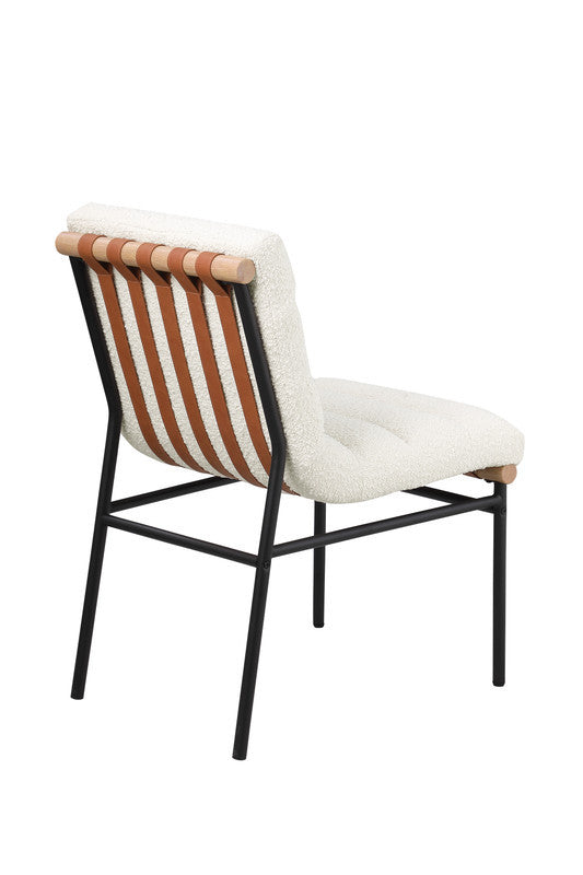 Liana White Boucle Fabric Set Of 2 Dining Chair With Black Iron Legs
