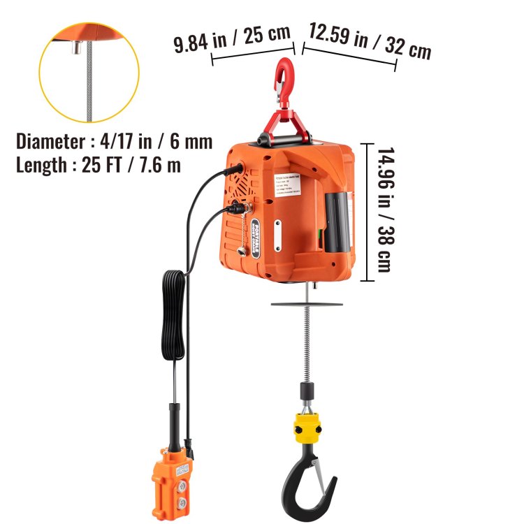 3 In 1 Electric Hoist Winch, 1100Lbs Portable Electric Winch, 1500W 110V Power Winch Crane, 25Ft Lifting Height, W Wire And Wireless Remote Control, Overload Protection For Lifting Towing